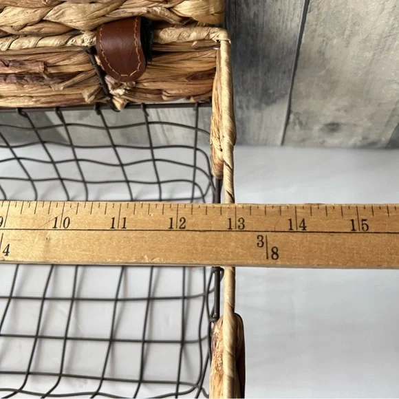 🌴Farmhouse Metal Wire Storage Basket with Removable Woven Wicker Top - Picture 11 of 14